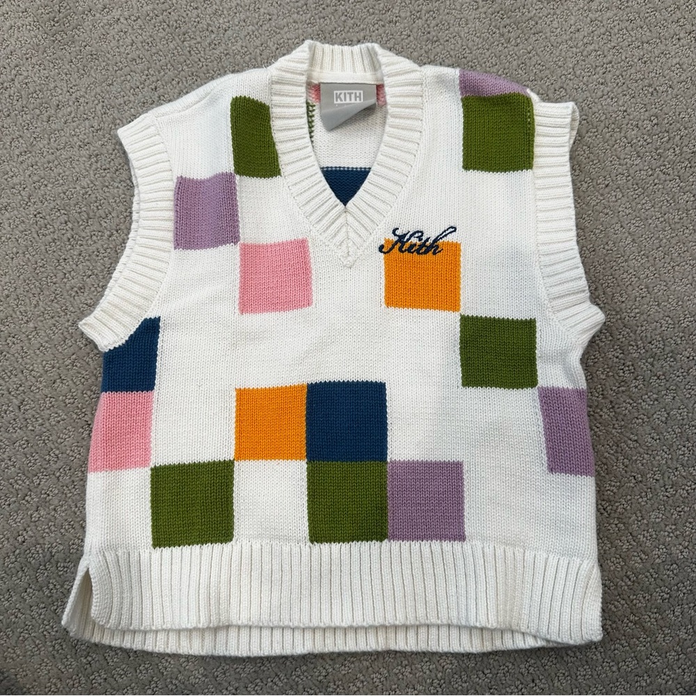 Kith White Knit Sweater Vest with Multicolor Blocks